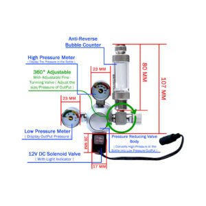 Dual Gauge CO2 Regulator with Solenoid Valve + Bubble Counter Mini 2